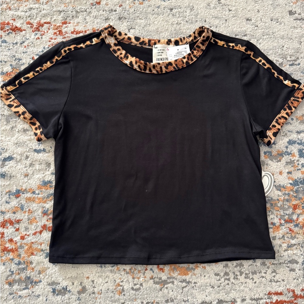 French Pastry Black Leopard Trim Kids Blouse